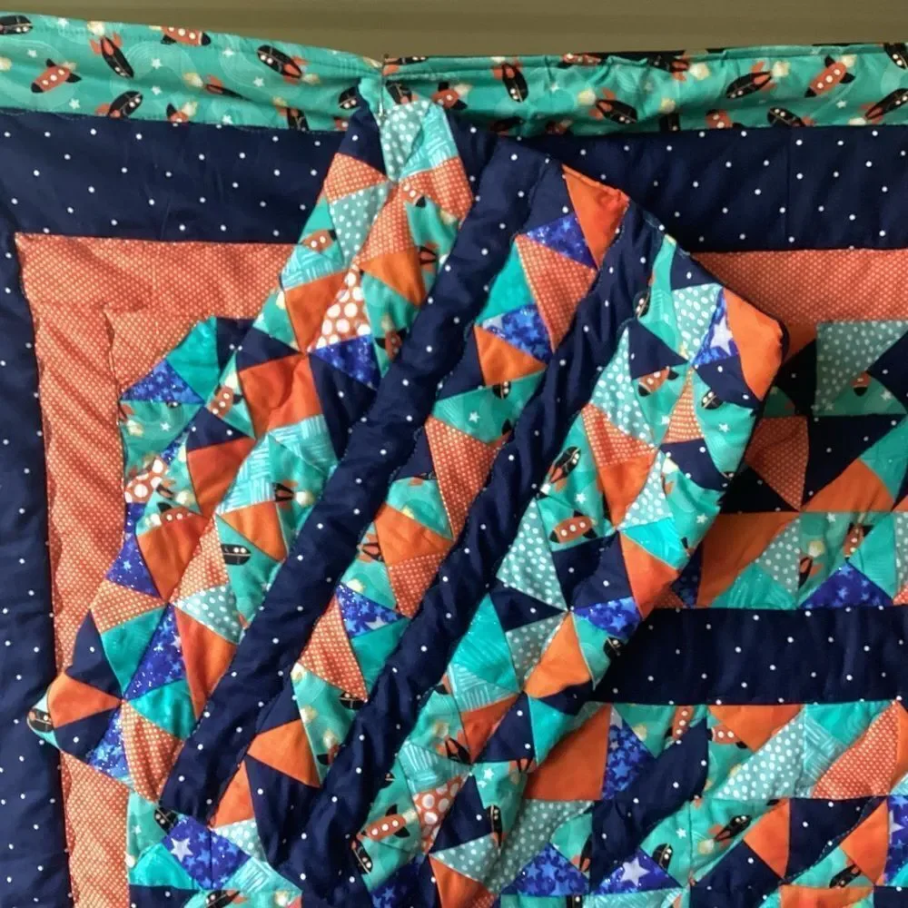 NWT  Baby/Children’s “ToThe Moon” Hand Crafted Quilt and Mini Quilt